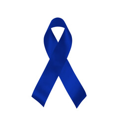 Colorectal cancer awareness month, dark blue ribbon with text on disease solidarity card banner with light background. colon cancer charity campaign.