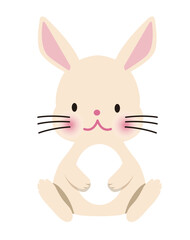 座った可愛い白のウサギのイラスト。干支の動物、うさぎ年、卯年、年賀状用素材