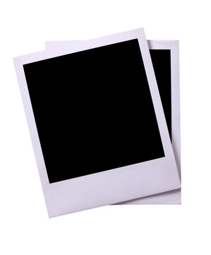 Two instant camera polaroid style photo frame prints isolated transparent background PNG file