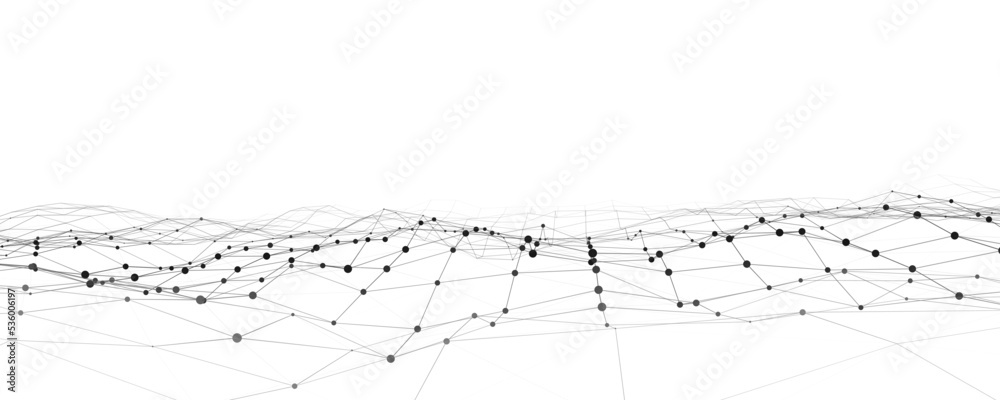 Poster dynamic wave with connected dots and lines on a white background. digital wave background concept. a