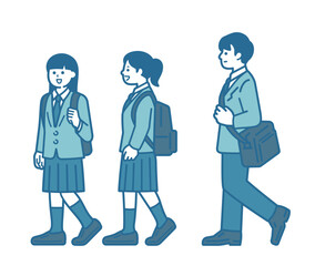Male and female high school students going to school