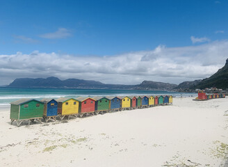 Colourful houses on the beach of Muizenberg, Cape Town, South Africa