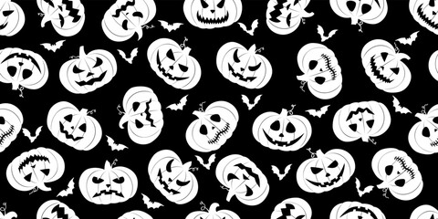 Seamless pattern pumpkin and bat. Halloween vector illustration.