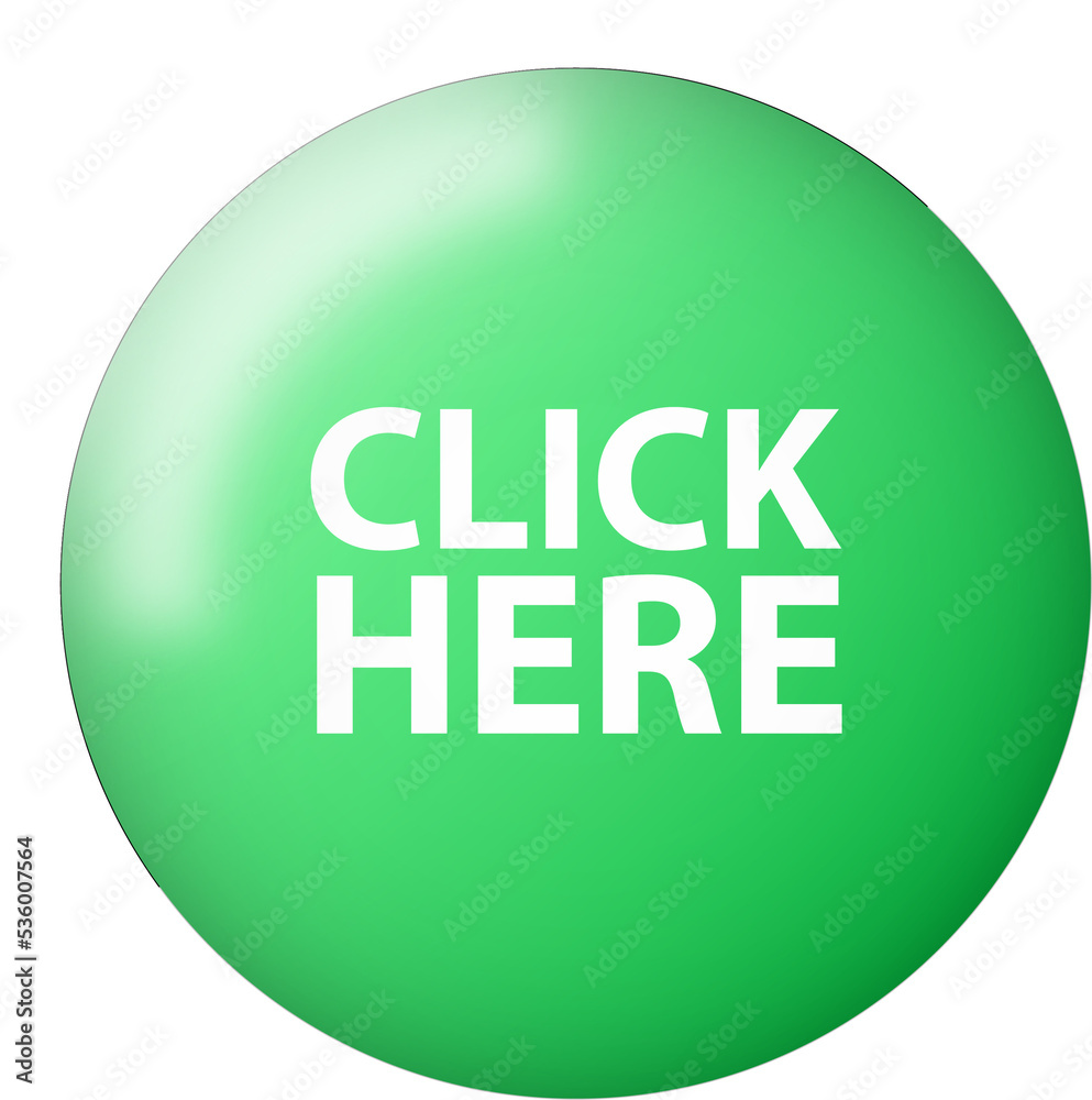 Poster press here button with realistic green emblem. click here button icon for user interface.