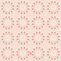 Pink beige embossed pattern in arabic style, oriental ornate seamless pattern
