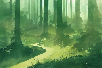 Obraz premium green woods landscape background illustration