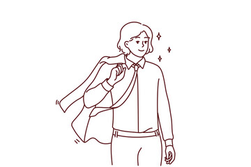 Smiling young businesswoman in formal suit show leadership and success. Happy female CEO or boss in formalwear posing. Vector illustration. 