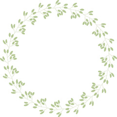 Obraz na płótnie Canvas green leaves circle wreath frame flat style