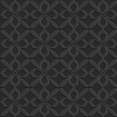 Monochrome dark arabic seamless pattern embossed perforated black background for design and decoration