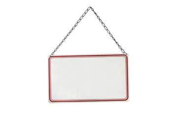 Photo of a vintage metallic blank sign hanging with a chain isolated on transparent background, png file