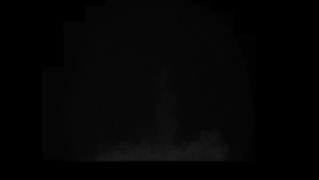 Fountain of Snow from a Mine Hit. A column of soil and dust rises into the air from the explosion. Isolated on black. Use in blend modes to simulate a battlefield