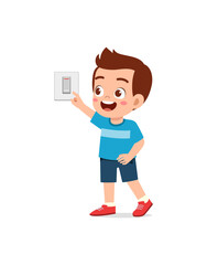 little kid press electric power switch on the wall