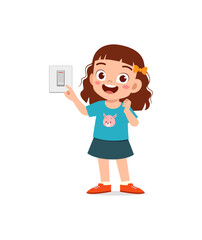 little kid press electric power switch on the wall
