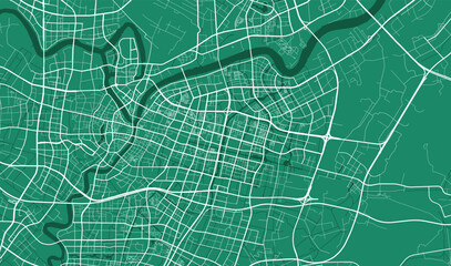 Dark green Ningbo city area vector background map, roads and water illustration. Widescreen proportion, digital flat design.
