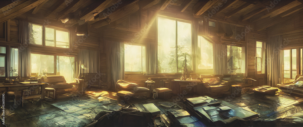 Wall mural Artistic concept painting of a chalet house , background  illustration.