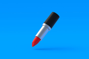 Flying red lipstick. Cosmetic accessories. Make-up tools. 3d render