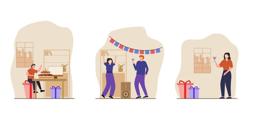 Flat Bundle Birthday Party Design Illustration