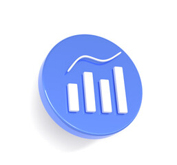 Infographic chart or diagram for presentation statistic and analytics information. Blue round icon with growing graph on white background. Stats report, finance or business analysis