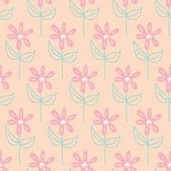 Seamless pattern flower hand drawn cute flower chamomile daisy for design