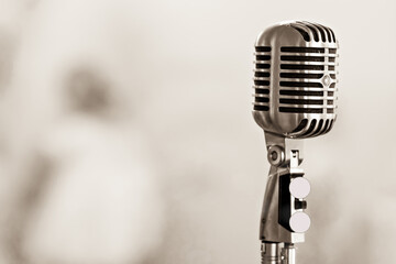 Fototapeta na wymiar vintage microphone on stage