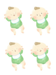 色んな表情のかわいい赤ちゃん　手描きイラスト素材　水彩