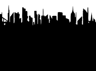 Fototapeta premium City panorama, skyscrapers silhouettes, hand drawn, black and white stencil vector