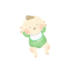 水彩画　ぐずる赤ちゃんの手描きイラスト素材