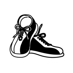 Bowling shoes, hand-drawn in doodle style. Sport. Game. Comfortable bowling shoes. Laces. Strike, win. Isolated element on white background. Vector simple illustration.