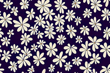 Fototapeta premium Ditsy liberty style seamless patterns. Set of summer daisy flowers in white and blue. Simple flat modern drawing. Floral texture collection for textile and fashion design. Spring botanical print.