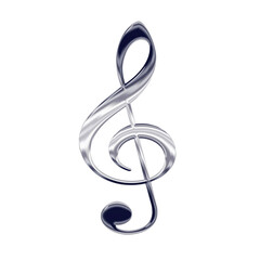 Silver 3D treble key isolated on transparent background, music symbol - 536012920