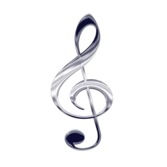 Poster Silver 3D treble key isolated on transparent background, music symbol © Delphotostock
