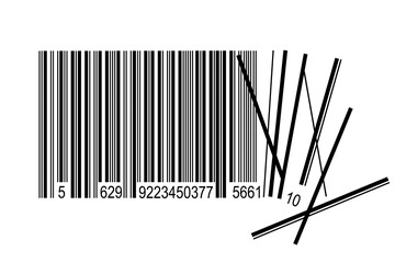 Barcode falling apart isolated on transparent background, economic crisis, economy, prices inflation and shrinkflation concept, png file
