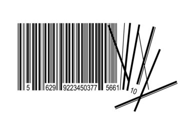 Barcode falling apart isolated on transparent background, economic crisis, economy, prices inflation and shrinkflation concept, png file