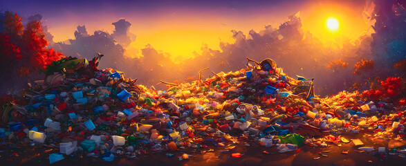 Fototapeta na wymiar Artistic concept painting of a garbage in the forest , background 3d illustration.