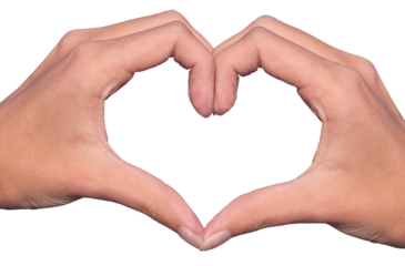 Hands and fingers forming a heart isolated on transparent background, love,message