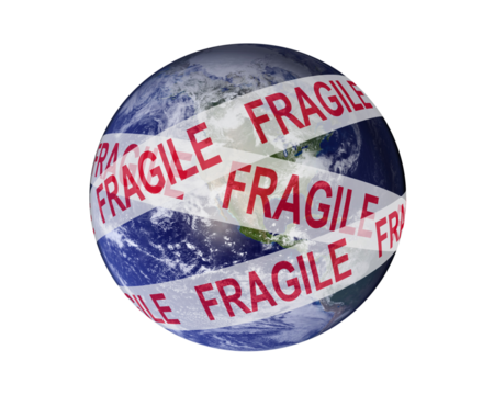 Earth wrapped in fragile tape isolated on transparent background.  Environmental awareness, ecology concept. Elements of this image furnished by NASA