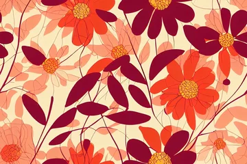 Fototapeten Autumn botanical seamless pattern in 70s style Boho flowers Perfect for kids wall wallpaper gift paper pattern fills web page background greeting cards © 2rogan