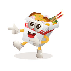 Cute ramen mascot playful with pointed hand