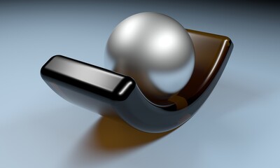 An abstract glass bent shape in bronze color on blue surface - 3D rendering illustration