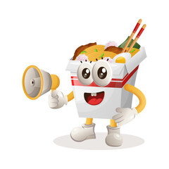 Cute ramen mascot holding megaphone