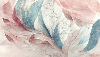 Abstract luxury marble background. Marbling texture. Soft pastel pink and mint green colors. 3d illustration
