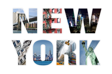 Letters and word NEW YORK, photo collage isolated on transparent background, png file