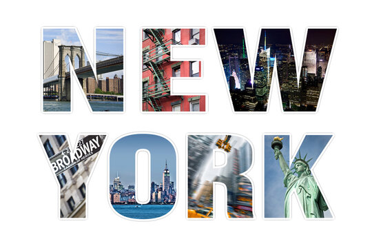 Letters and word NEW YORK, photo collage isolated on transparent background, png file