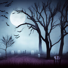Halloween night background, scary cemetery,3d illustration