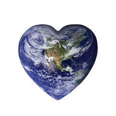 Earth in the shape of a heart isolated on transparent background, ecology and environment concept,...