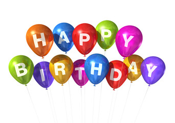 Colorful Happy birthday air balloons on a transparent background