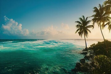 Fototapeta na wymiar Small beach with palm trees