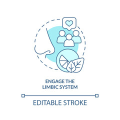 Engage limbic system turquoise concept icon. Sensory marketing strategy abstract idea thin line illustration. Stimulation. Isolated outline drawing. Editable stroke. Arial, Myriad Pro-Bold fonts used