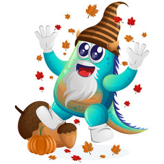 Naklejka premium Cute blue monster celebrate autumn