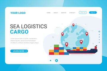 Landing page template ocean cargo logistics service design concept